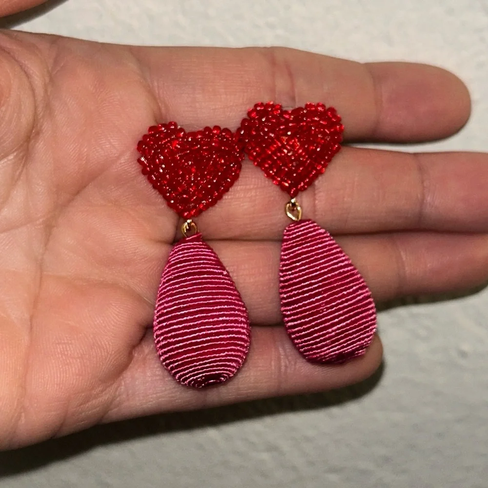 Valentine’s Day Heart and Teardrop Beaded Earrings